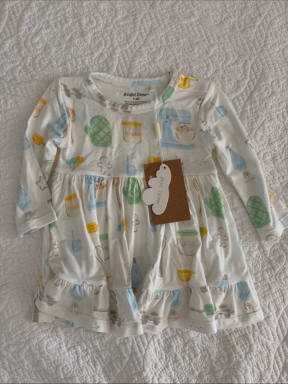 Angel Dear Cream Long-Sleeve Kitchen Print Pajama Dress